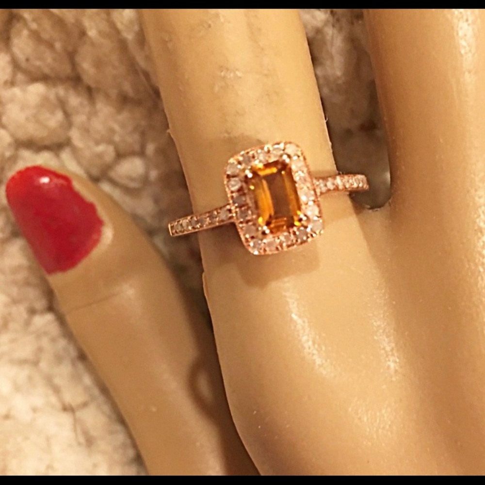 Citrine and Diamonds ring SZ 8 - Picture 3 of 8